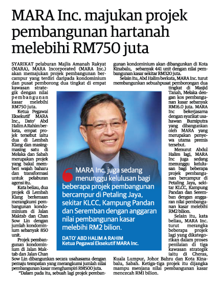 MARA Inc. majukan projek pembangunan hartanah melebihi RM750 juta